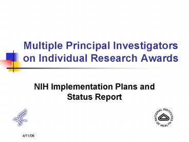 Multiple Principal Investigators on Individual Research Awards