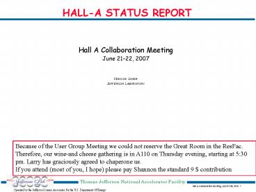 HALL-A STATUS REPORT