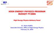 HIGH ENERGY PHYSICS PROGRAM BUDGET FY2006 High Energy Physics Advisory Panel