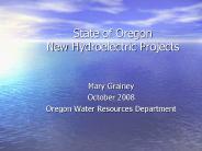 State of Oregon New Hydroelectric Projects