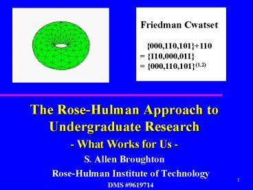 The RoseHulman Approach to Undergraduate Research