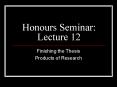 Honours Seminar: Lecture 12 PowerPoint PPT Presentation