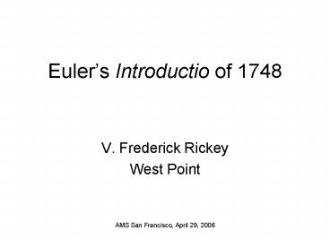 Eulers Introductio of 1748