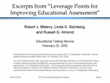 Excerpts from Leverage Points for Improving Educational Assessment