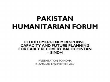 PAKISTAN HUMANITARIAN FORUM
