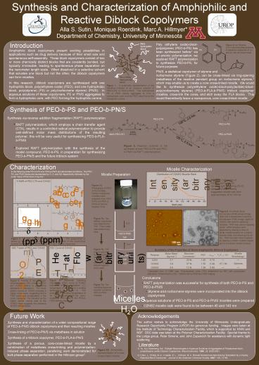Synthesis and Characterization of Amphiphilic and Reactive Diblock Copolymers