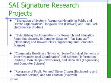 SAI Signature Research Projects