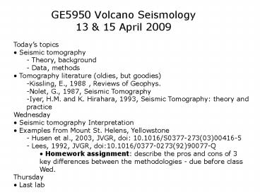 GE5950 Volcano Seismology 13