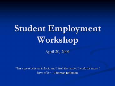 Student Employment Workshop