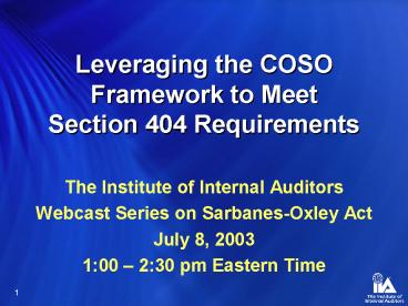 Leveraging the COSO Framework to Meet Section 404 Requirements