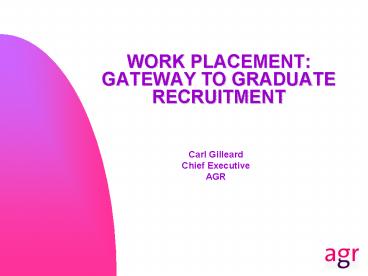WORK PLACEMENT: GATEWAY TO GRADUATE RECRUITMENT