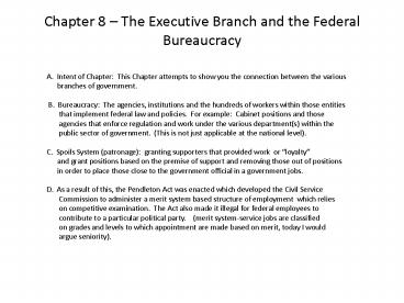 Chapter 8 The Executive Branch and the Federal Bureaucracy