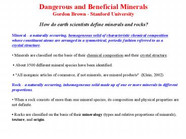 Dangerous and Beneficial Minerals