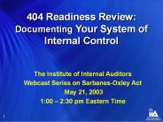 404 Readiness Review: Documenting Your System of Internal Control