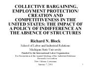COLLECTIVE BARGAINING, EMPLOYMENT PROTECTION/ CREATION AND COMPETITIVENESS IN THE UNITED STATES: THE IMPACT OF A POLICY OF INDIFFERENCE AN THE ABSENCE OF STRUCTURES