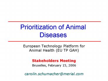 Prioritization of Animal Diseases