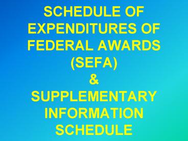 SCHEDULE OF EXPENDITURES OF FEDERAL AWARDS SEFA