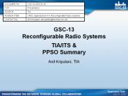 GSC-13 Reconfigurable Radio Systems TIA/ITS