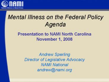 Presentation to NAMI North Carolina