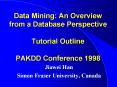Data Mining: An Overview from a Database Perspective Tutorial Outline PAKDD Conference 1998 PowerPoint PPT Presentation
