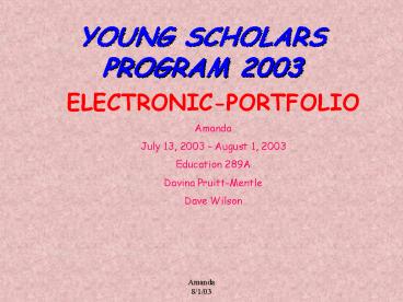 YOUNG SCHOLARS PROGRAM 2003