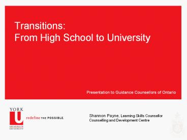 Transitions: From High School to University