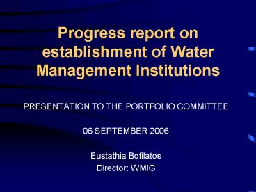 Progress report on establishment of Water Management Institutions
