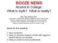 BOOZE NEWS Alcohol in College: What is myth? What is reality? PowerPoint PPT Presentation