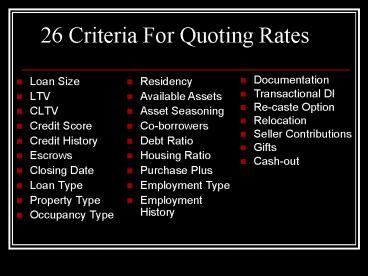 PPT – 26 Criteria For Quoting Rates PowerPoint presentation | free to ...