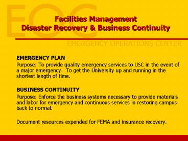 Facilities Management Disaster Recovery
