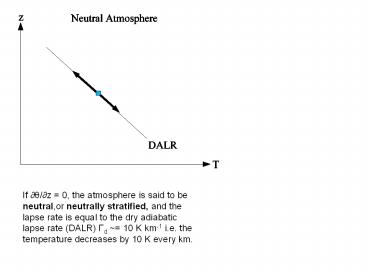 If ??/?z = 0, the atmosphere is said to be neutral,or neutrally stratified, and the lapse rate is equal to the dry adiabatic lapse rate (DALR) Gd ~= 10 K km-1 i.e. the temperature decreases by 10 K every km.
