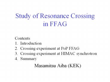 Study of Resonance Crossing in FFAG