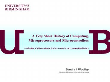A Very Short History of Computing, Microprocessors and Microcontrollers A selection of slides on jus