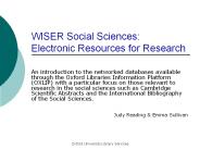 WISER Social Sciences: Electronic Resources for Research