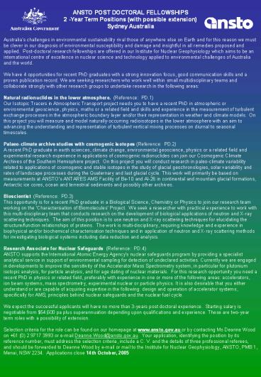 ANSTO POST DOCTORAL FELLOWSHIPS