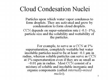 Cloud Condesation Nuclei