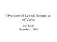 Overview of Lexical Semantics of Verbs PowerPoint PPT Presentation