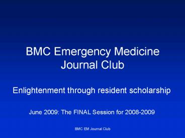BMC Emergency Medicine Journal Club