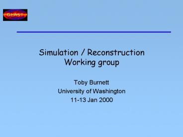 Simulation / Reconstruction Working group