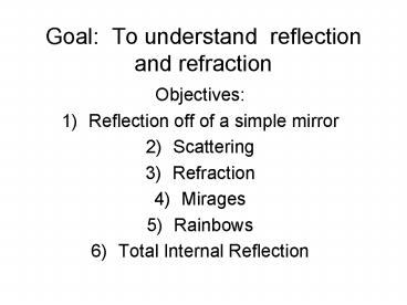 Goal: To understand reflection and refraction