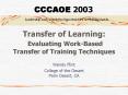Transfer of Learning: Evaluating WorkBased Transfer of Training Techniques PowerPoint PPT Presentation
