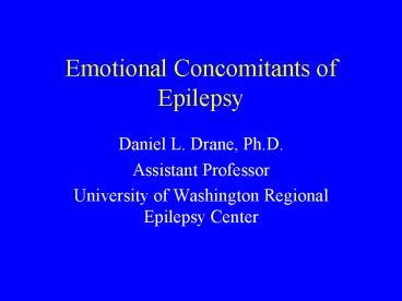 Emotional Concomitants of Epilepsy
