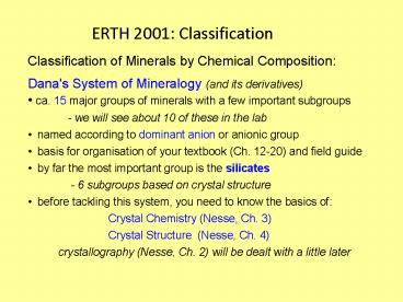 ERTH 2001: Classification