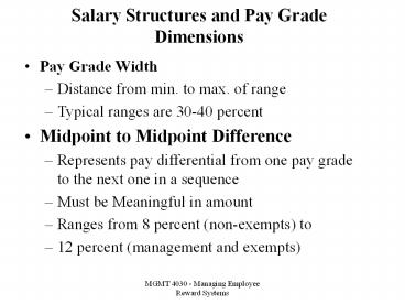 Salary Structures and Pay Grade Dimensions