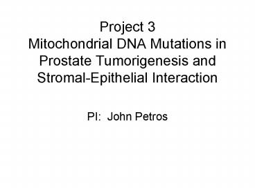 Project 3 Mitochondrial DNA Mutations in Prostate Tumorigenesis and StromalEpithelial Interaction