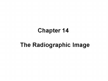 The Radiographic Image