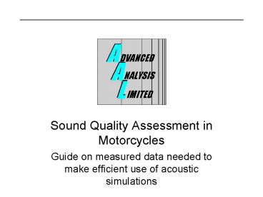 Sound Quality Assessment in Motorcycles