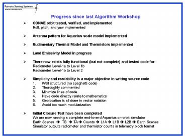 CONAE orbit tested, verified, and implemented