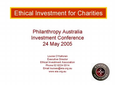 Ethical Investment for Charities