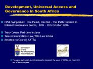 Development, Universal Access and Governance in South Africa